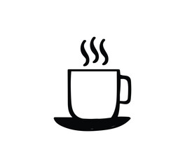 hand-drawn DODDLE illustration of a steaming coffee cup with a heart-shaped detail in the center. Clean black lines on a white background