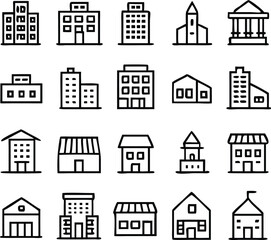 Urban Building Icon Pack | Cityscape, Architecture & Minimal Skyline Line Vector