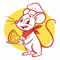 Mouse Chef Holding Cheese Pizza – Fun Cartoon Sticker