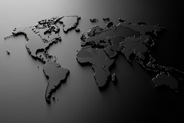 Dark embossed world map global continents textured relief