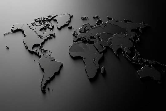 Fototapeta Dark embossed world map global continents textured relief