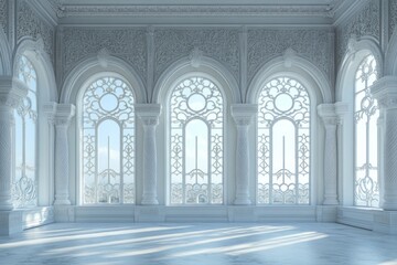 Obraz premium Ornate room bathed in light features large arched windows