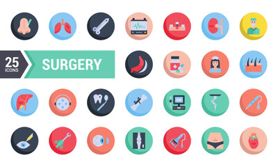 25 Flat Circle Icons for Medical & Surgery Design.