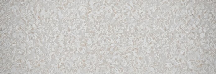 Fototapeta premium Intricate white damask floral wallpaper, elegant design, scroll, luxury
