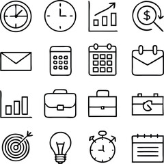 Business Management Icon Set | Strategy, Teamwork & Office Line Vector Collection