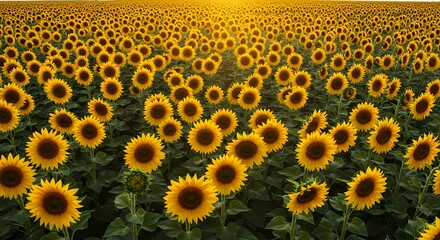 Sunflower Field with Yellow Blossoms and Green Leaves