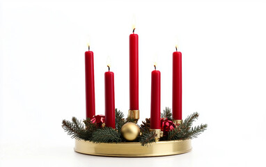 Elegant Brass Candle Holder for Advent Isolated on white background.