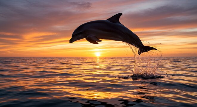 Dolphin Jumping Out of Ocean at Sunset - Powered by Adobe