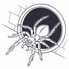 Trapdoor Spider Hidden in Round Hole – Minimal Line Design