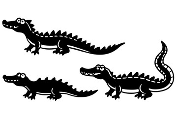 set of cartoon crocodile vector silhouette illustration isolated on white background