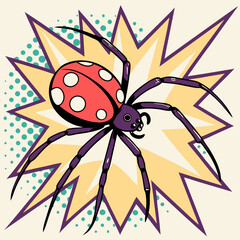 Vibrant Pop Art Black Widow Spider Illustration