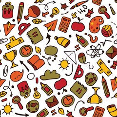 Back to school seamless pattern. Good for textile fabric design, wrapping paper and website wallpapers. School and stationery. Modern vibrant colors. Vector illustration.
