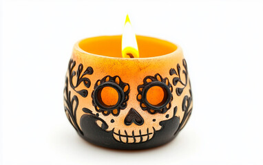 Flickering Candle for Day of the Dead Celebration Isolated on white background.