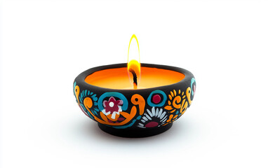 Vibrant Day of the Dead Candle with Festive Patterns Isolated on white background.