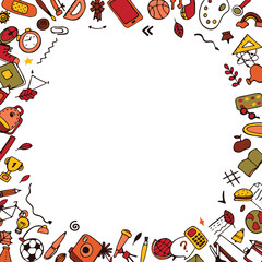 back to school frame. Frame of office items, stationery set. Vector illustration