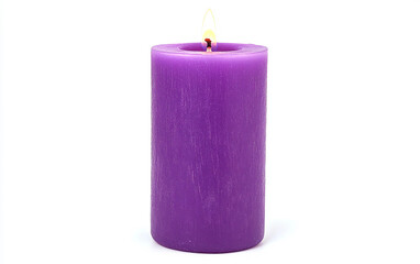 Single Purple Advent Candle with a Soft Glow Isolated on white background.