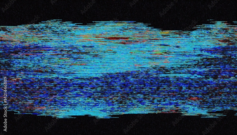 Poster glitch blue digital static distortion background for tech designs, vaporwave aesthetics, retro error