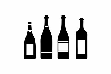 set of bottle of champagne vector silhouette illustration isolated on white background