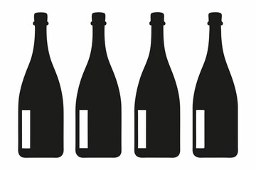 set of bottle of champagne vector silhouette illustration isolated on white background
