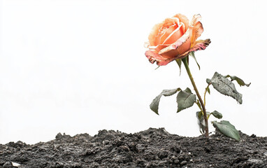 Single Rose Symbolizing Sacrifice Isolated on white background.