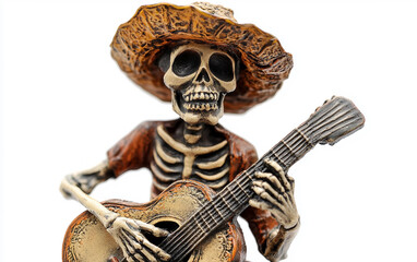 Day of the Dead Skeleton Guitarist Isolated on white background.