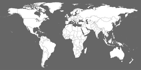 World Map vector. White similar world map blank vector on gray background.  White similar world map with borders of all countries and States of India map. High quality world map. EPS10.