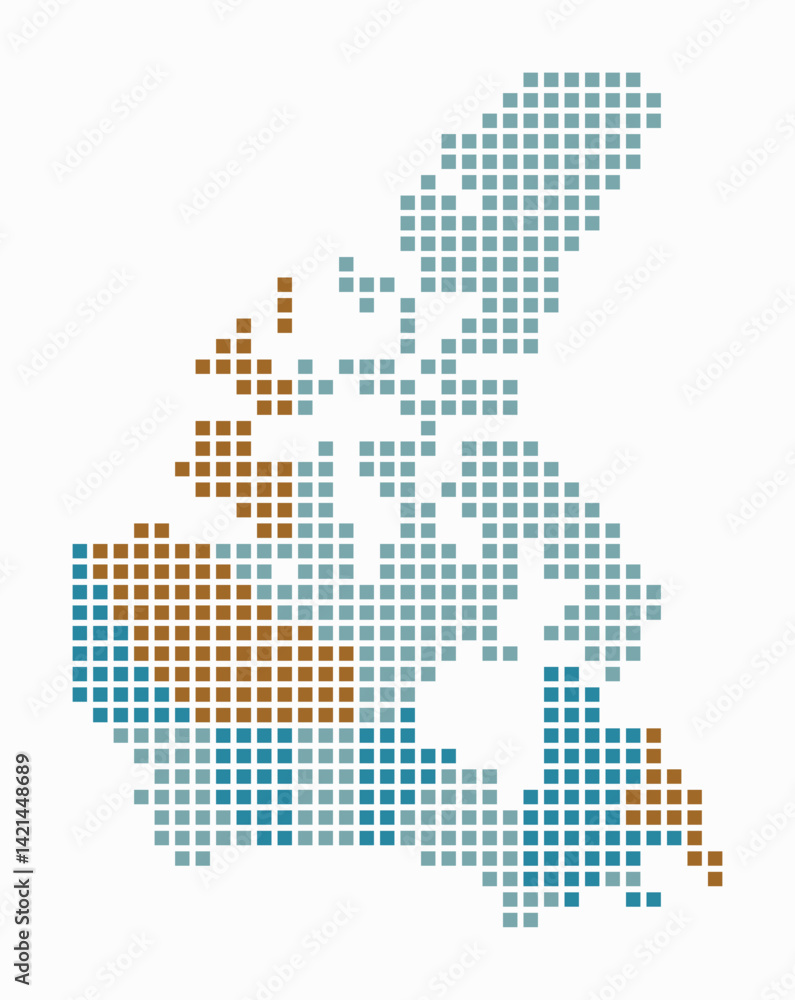 Poster canada dotted map. digital style map of the country on white background. canada shape with square do