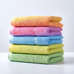 Stack of folded towels colorful on white background