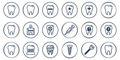 Dental Care Icons Vector, Tooth Symbols, Oral Health, Dentistry Tools Set
