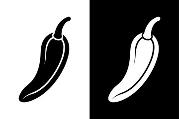 Chilli Pepper Icon Vector Sleek Silhouette in B&W.