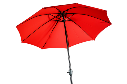 Vibrant Red Patio Umbrella: Open Canopy, Metal Frame, Bright Color, Isolated on White