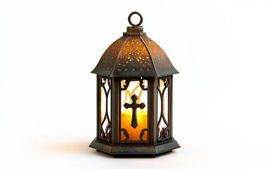 Small Advent Lantern with a Cross Design Isolated on white background.