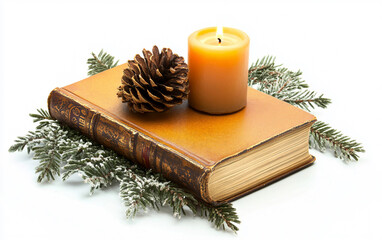 Small Advent Prayer Book with a Candle on Top Isolated on white background.