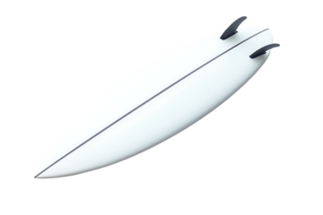 Isolated White Surfboard with Fins, Angled View, Minimalist Design.