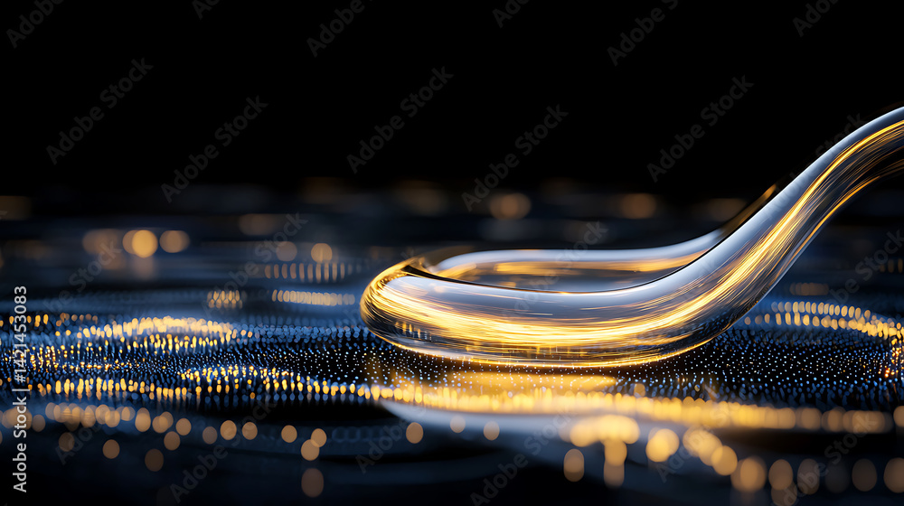 Poster sleek golden liquid flowing on digital surface studio setting abstract art macroscopic view technolo