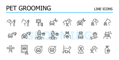Pet grooming and care. Vector icons set
