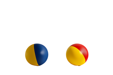 Paired Spheres: Blue/Yellow and Red/Yellow, Isolated on White.