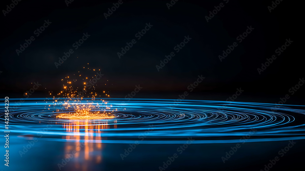 Poster dynamic water ripple effect with sparkles in a dark environment abstract visual content cinematic vi
