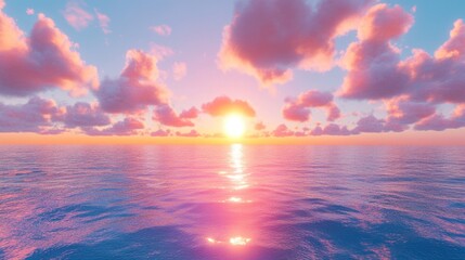 Naklejka premium Pink Sunset Over Serene Ocean: A Dreamlike Seascape