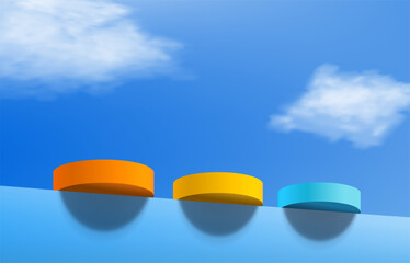 3d rendering, Minimal stage for product display present, blue sky background.