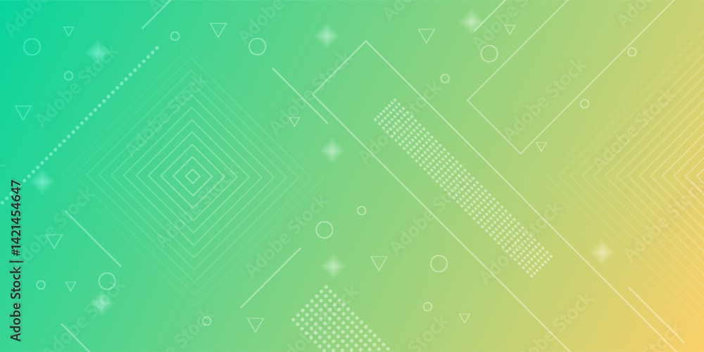Poster modern abstract background with memphis elements in green and yellow gradients and retro themed for 