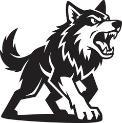 Stylized angry wolf vector, minimalist monochrome logo, bold geometric lines, transparent background, suits branding