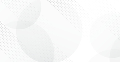 Elegant white and gray background featuring halftone dots and smooth circles for a modern and sophisticated design great for presentations and web backgrounds