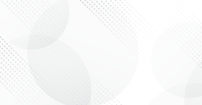 Elegant white and gray background featuring halftone dots and smooth circles for a modern and sophisticated design great for presentations and web backgrounds