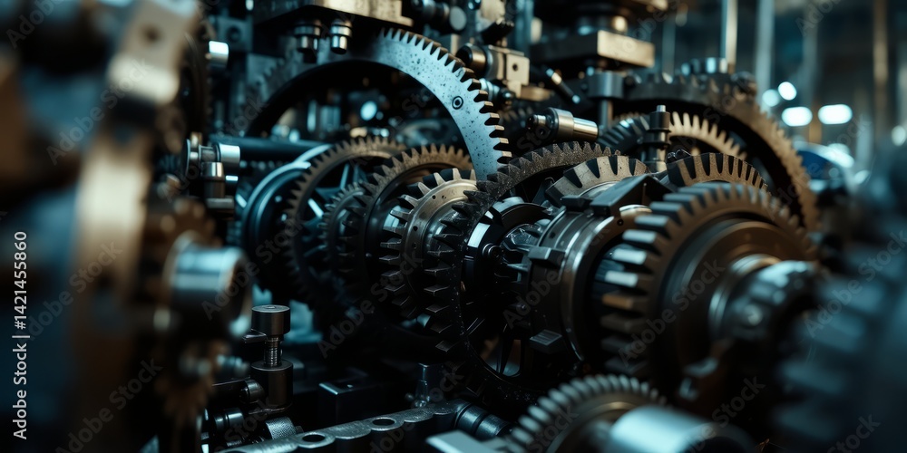 Aufkleber intricate close-up of metallic gears in motion inside a complex machine system