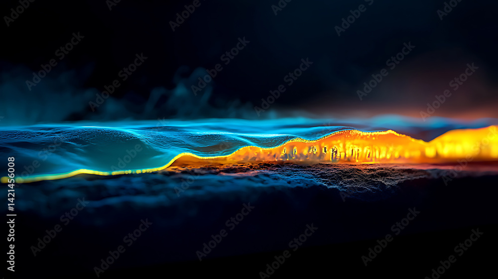 Poster exploring vibrant wave patterns abstract digital landscape visual art futuristic environment close-u