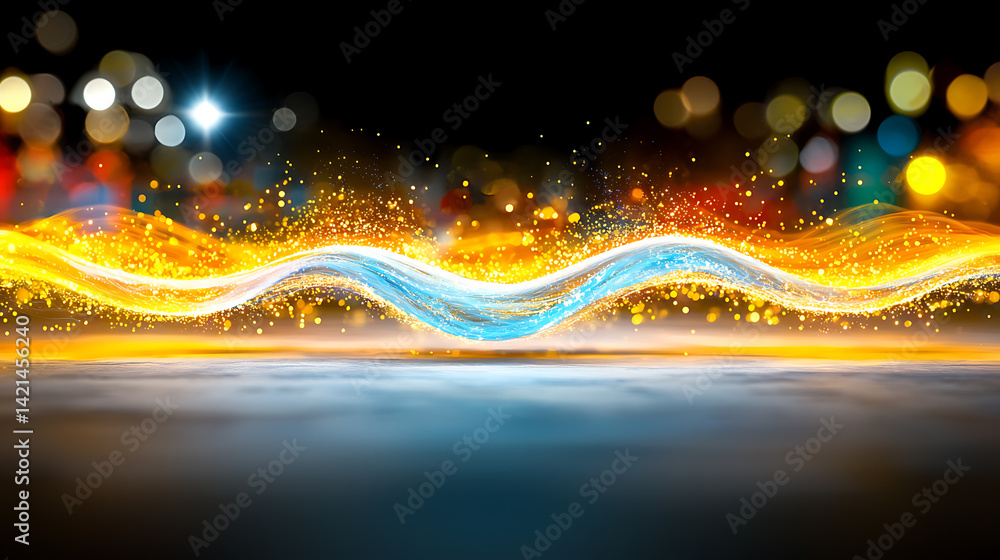Poster dynamic light waves displaying colorful patterns in urban nightscape abstract visual art luminous en