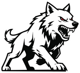 Obraz premium Dynamic wolf vector logo, monochrome design, fierce expression, scalable art, transparent background, suits creative projects