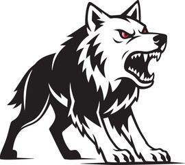 Minimalist wolf logo, angry full-body vector, black-white art, geometric lines, transparent background, perfect for icons