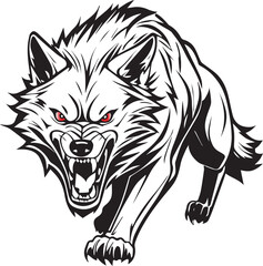 Obraz premium Fierce monochrome wolf illustration, bold vector logo, snarling predator, high-contrast design, ideal for modern branding